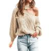 CUPSHE Womens Cold Shoulder Sweaters Long Sleeve Mock Neck Casual Lightweight Pullover Sweater Tops(Beige)