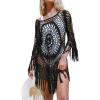 CUPSHE Women‘s Cover Up Crochet Poncho Swimsuit Tassel Dresses Hollow Out S-XXL 2025(Black)
