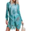 CUPSHE Women‘s Cover Up Crochet Poncho Swimsuit Tassel Dresses Hollow Out S-XXL 2025(Blue)