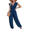 CUPSHE Women’s Dressy Vacation Jumpsuit Surplice Neck Sleeveless Waist Tie Ruffled Trim Tapered Leg Beach 2025 Outfits(Blue)