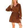 CUPSHE Women’s Fall Dresses Long Sleeve Drawstring Ruffled Casual Smocked Tunic Waist Elegant Party Mini Dresses(Brown)