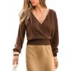 CUPSHE Women’s Fall Knit Sweater 2025 Long Sleeves Round Neck Open Back Lightweight Pullover Reversible Casual Sweater Top(Brown)