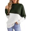 CUPSHE Womens Fall Long Sleeve Mock Neck Sweaters Colorblock Oversized Long Sleeve Knit Pullover Jumper Tops(Green)
