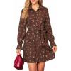 CUPSHE Women’s Fall Winter Corduroy Dress Collar Button Down Shirt Dress Floral Long Sleeve Mini Belted Dresses(Brown)