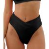 CUPSHE Women’s High Waisted Bikini Bottom Swimsuit Sexy High Cut Cheeky Ribbed Swim Bottom Only(Black)