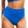 CUPSHE Women’s High Waisted Bikini Bottom Swimsuit Tummy Control Ruched Classic Full Coverage Swim Bottom Only(Royal Blue)