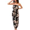 CUPSHE Women’s Jumpsuit Tropical Off-Shoulder Sleeveless One Piece Casual Summer Outfits Romper(Black Beige Palm)