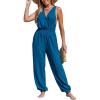 CUPSHE Women’s Jumpsuit V Neck Sleeveless High Waist Elastic Loose Fit Casual Pants Summer Fashion Romper Wide Leg Outfit(Blue)