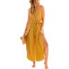 CUPSHE Women’s Jumpsuits Sleeveless Wide Leg Tie Front Split Long Pants One Piece Beach Vacation Summer Outfits(Yellow)