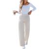 CUPSHE Women’s Knit Pants Wide Leg High Waist Casual Lounge Stretch Cozy Trousers Fall Winter(Beige)
