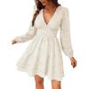 CUPSHE Women’s Lace Mini Dress Long Sleeve Floral Print A Line Dress for Party Bodycon Dress(Ivory)