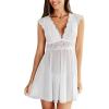 CUPSHE Womens Lingerie V Neck Sexy Nightgown Floral Lace Trim Night Dresses S-XXL(A-white)