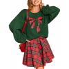CUPSHE Womens Long Sleeve Christmas Fall Sweater Crewneck Pattern Loose Fit Pullover Holiday Sweater Knit Top(B-green)