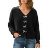 CUPSHE Women’s Long Sleeve Knit Cardigan Bow Buttons Lightweight Open Front Sweater Fall Winter Casual Sweater Top(Black)