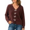 CUPSHE Women’s Long Sleeve Knit Cardigan Bow Buttons Lightweight Open Front Sweater Fall Winter Casual Sweater Top(Brown)