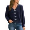 CUPSHE Women’s Long Sleeve Knit Cardigan Bow Buttons Lightweight Open Front Sweater Fall Winter Casual Sweater Top(Royal Blue)