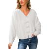 CUPSHE Women’s Long Sleeve Knit Cardigan Bow Buttons Lightweight Open Front Sweater Fall Winter Casual Sweater Top(White)