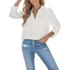CUPSHE Womens Long Sleeve Knit Eyelet Tops Split Work Office Casual Business Blouse with Button Tabs(White)