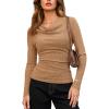 CUPSHE Womens Long Sleeve Shirts Ribbed Lightweight Tunic Sweater Ruched Cowl Neck Fall Fashion Outfits(Brown)