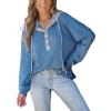 CUPSHE Women’s Long Sleeve T-Shirt Casual Loose Blouses Button Down Shirt Tops with Pocket(Blue)
