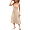 CUPSHE Womens Maxi Dresses Scoop Neck Sleeveless Smocked Casual Summer Outfit Button Beach Sundress Backless Dress(Beige)