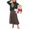 CUPSHE Women’s Midi Skirts Dressy Plaid A Line Skirts High Waist Long Skirt(Red)