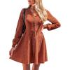 CUPSHE Womens Mini Fall Dress Knit V Neck Casual Button Long Sleeve Short Flowy Sweater Dress(Rust Red)