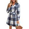 CUPSHE Women’s Mini Fall Dresses Button Long Sleeves Plaid Belted Casual Short A Line Shirt Dress(Blue Plaid)