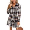 CUPSHE Women’s Mini Fall Dresses Button Long Sleeves Plaid Belted Casual Short A Line Shirt Dress(Brown Plaid)