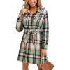 CUPSHE Women’s Mini Fall Dresses Button Long Sleeves Plaid Belted Casual Short A Line Shirt Dress(Mint Plaid)