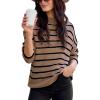 CUPSHE Women’s Mock Neck Striped Sweater Fall Winter Long Sleeve Casual Pullover Knit Tops(Brown)