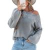 CUPSHE Womens Off The Shoulder Sweaters Long Sleeve Lightweight Knit Casual Pullover Sweater Tops(B-grey)