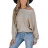 CUPSHE Womens Off The Shoulder Sweaters Long Sleeve Lightweight Knit Casual Pullover Sweater Tops(Khaki)
