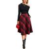 CUPSHE Women’s Plaid Maxi Skirts Dressy A Line Tie Waist Long Skirt Casual Vintage Office with Pockets(Red)