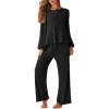 CUPSHE Womens Puff Long Sleeve Lounge Sets 2 Piece Bow Tie Front Ruffle Top Wide Leg Pants Casual Pajamas Set(Black)