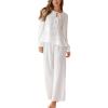CUPSHE Womens Puff Long Sleeve Lounge Sets 2 Piece Bow Tie Front Ruffle Top Wide Leg Pants Casual Pajamas Set(White)