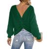 CUPSHE Womens Ribbed Knit Pullover Sweater Fall Crewneck Long Sleeve Twist Back Backless Sweater Tops(Green)