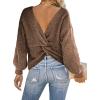 CUPSHE Womens Ribbed Knit Pullover Sweater Fall Crewneck Long Sleeve Twist Back Backless Sweater Tops(Khaki)