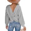 CUPSHE Womens Ribbed Knit Pullover Sweater Fall Crewneck Long Sleeve Twist Back Backless Sweater Tops(Light Grey)