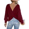 CUPSHE Womens Ribbed Knit Pullover Sweater Fall Crewneck Long Sleeve Twist Back Backless Sweater Tops(Red)
