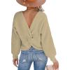 CUPSHE Womens Ribbed Knit Pullover Sweater Fall Crewneck Long Sleeve Twist Back Backless Sweater Tops(White)