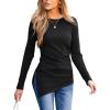 CUPSHE Womens Ribbed Long Sleeve Shirts Asymmetrical Trendy Blouse Tops Fall Fashion Outfits(Black)