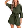 CUPSHE Women’s Romper Collared Button Ruching Lace Up Woven Jumpsuits 3/4 Sleeve Wide Leg Outfit Casual Dressy(Olive)