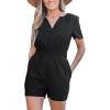CUPSHE Women’s Romper Overall Short Sleeves Smocked Waist Wide Leg Boho Jumpsuits Rompers Dressy 2025(Black)