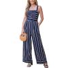 CUPSHE Women’s Romper Square Neck Sleeveless Stripe Tied Jumpsuit Wide leg Outfit Casual Dressy(Navy)