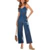 CUPSHE Women’s Romper V Neck Cami Straps Smocked Waist Wide leg Jumpsuit Outfit Coverup Casual Dressy(Navy)