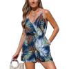 CUPSHE Women’s Romper V Neck Sleeveless Cami Straps Waist Tie Wide leg Jumpsuit Outfit Coverup Casual Dressy(Blue)