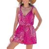 CUPSHE Women’s Romper V Neck Sleeveless Jumpsuit High Waist Elastic Casual Printed Loose Fit Summer Beach Outfit Vacation(Pink)