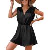 CUPSHE Women’s Romper V Neck Sleeveless Soild Jumpsuit High Waist Elastic Casual Summer Beach Outfit Casual Vacation(Black)