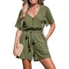 CUPSHE Women’s Romper Woven Ribbed V Neck Short Sleeves Straight leg Outfit Casual Dressy(Green)